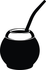Black silhouette of yerba mate gourd with bombilla