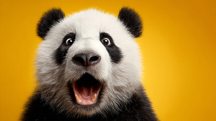 Naklejka premium Astonished panda bear with wide open mouth and surprised eyes animal wildlife