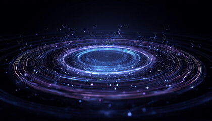 Stunning portal with vibrant blue and purple light trails swirling in a dynamic abstract design, perfect for technology, innovation and cosmic themes