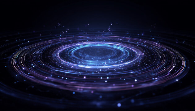 Stunning portal with vibrant blue and purple light trails swirling in a dynamic abstract design, perfect for technology, innovation and cosmic themes