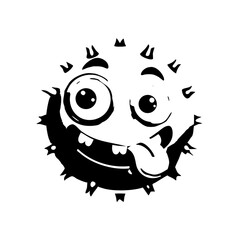 A cheerful, spiky, one-eyed monster cartoon in black and white.