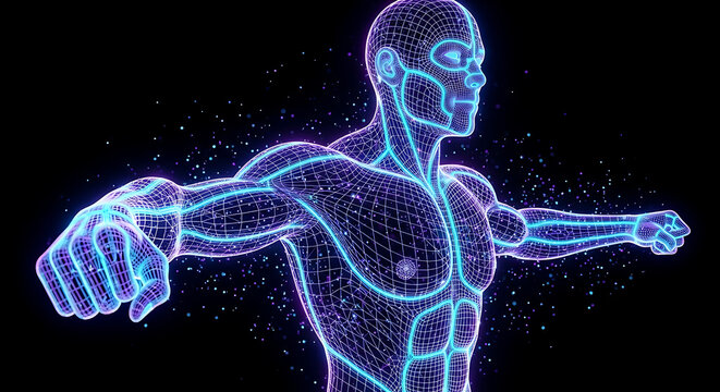 Abstract digital render of human body depicting anatomy and technology