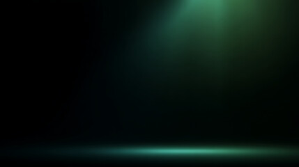 Obraz premium Dark background with subtle green light effect and glowing floor abstract black
