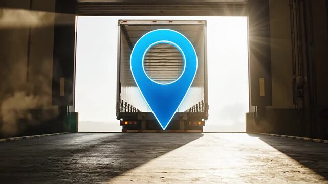 Dramatic low-angle shot from a dark loading dock as the door opens, and a 'delivery verified' checkmark animates.