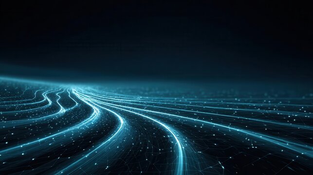 Abstract Digital Data Flow Lines with Glowing Lights