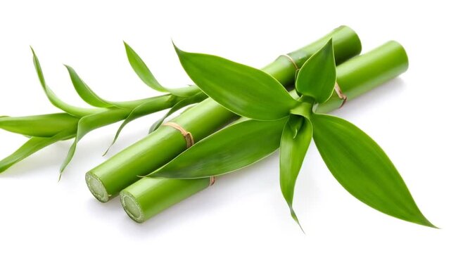 Fresh green bamboo stalks on white.
