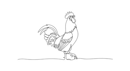 Rooster standing in snow line drawing symbolizing cold resilience