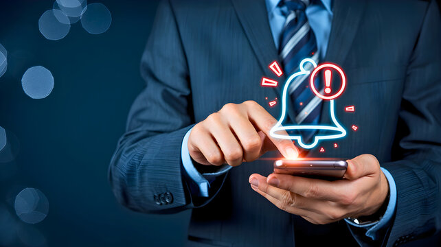 Businessman Receives a Mobile Notification Alert Symbolizing Important Information, Alerting System
