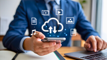 Fototapeta premium Cloud computing and mobile technology integration for seamless data management and accessibility