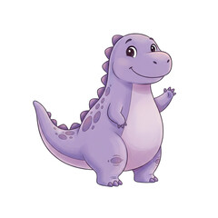 Fototapeta premium Charming Lavender Dinosaur Character Waving Hello with Gentle Smile Against Transparent Background