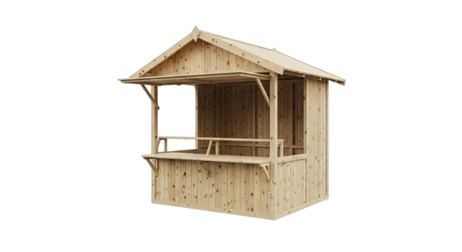 Small Wooden Hut with Open Front and Roof on Transparent Background Realistic 3D Render