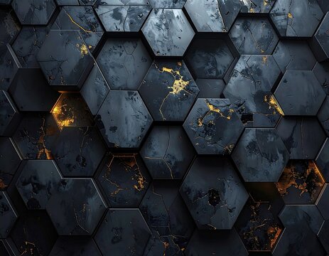 Dark hexagonal tiles with gold highlights