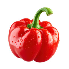 Fresh red habanero pepper with water droplets, spicy vegetable. Isolated on transparent background