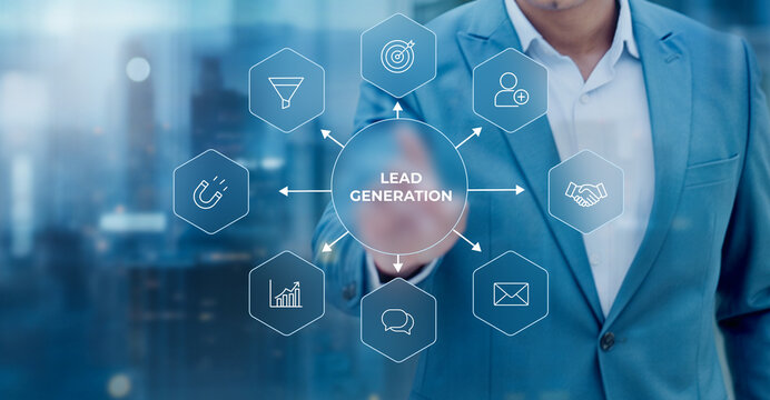 Lead Generation Concept — Digital Marketing Strategy, Customer Acquisition, Sales Funnel Optimization and Business Growth Technology Interface