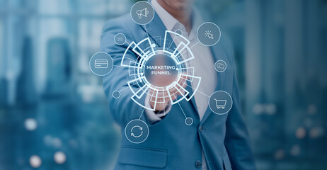 Marketing Funnel Concept — Digital Marketing Strategy, Lead Conversion, Customer Journey, Sales Funnel and Business Growth Analytics