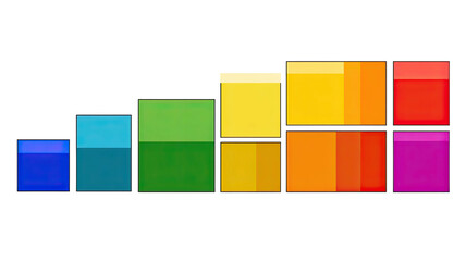 Ascending gradient bars, rainbow colors, glossy, on a black background