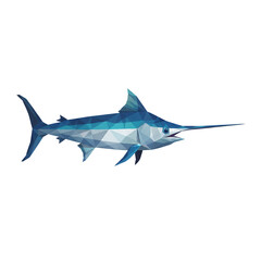 Fototapeta premium Low poly swordfish swimming isolated