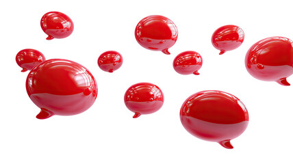 Floating, shiny red speech bubbles on a stark black background