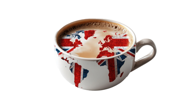 British style coffee cup with Union Jack flag design isolated on transparent background	
 - Powered by Adobe