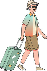 man carrying luggage traveling around the world isolated character vector illustration