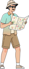 traveler man holding map holiday destination for traveling isolated character vector illustration