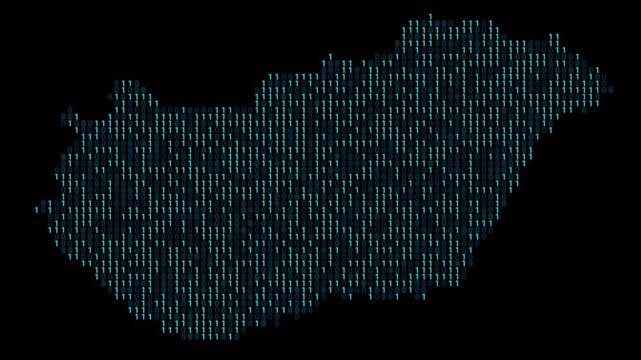 Hungary Binary code map animation, Digital data visualization, alpha layer