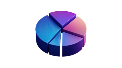 Gradient pie chart in blue, purple and pink against a black background