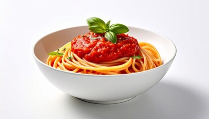 Delicious Spaghetti with Tomato Sauce and Basil Garnish