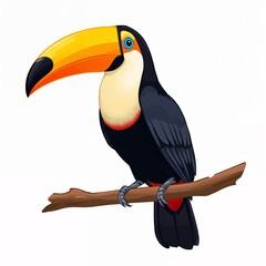 Naklejka premium Exotic toucan bird with large colorful beak perched on a branch