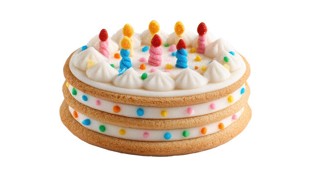 
Birthday cookie cake with colorful sprinkles and candle
