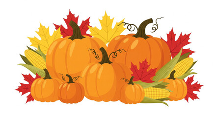 Naklejka premium Autumn Pumpkins and Leaves Illustration