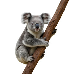 Fototapeta premium Cute koala sitting on a tree branch in Australia surrounded by eucalyptus leaves