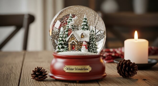 Cozy Winter Wonderland Snow Globe with Candle.
