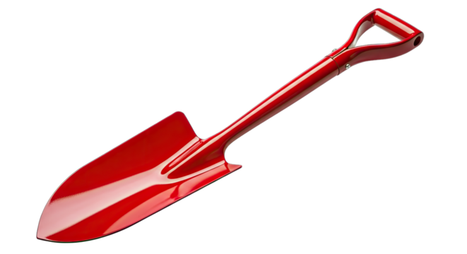 Shiny Red Garden Shovel With White Handle And Transparent Background For Construction And Gardening Tasks