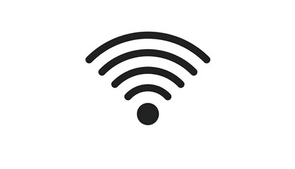 A simple black icon representing a wireless signal. The design is comprised of curved lines emanating from a small circle