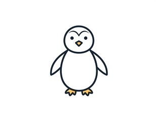 Obraz premium A simple, cartoon-style depiction of a standing penguin, featuring a white body, black outlines, and yellow beak & feet