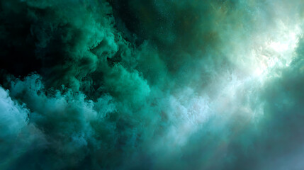 Fototapeta premium Emerald and teal swirling smoke clouds with bright light green