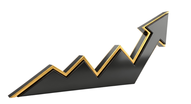 Black and Gold Arrow Graph Indicating Upward Trend and Financial Growth