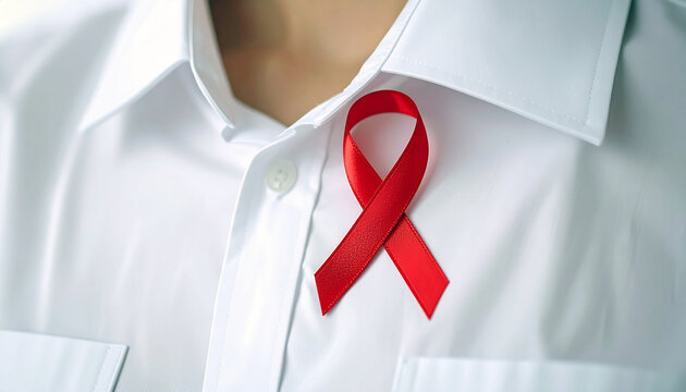 Show your support with a red ribbon pinned on a crisp white shirt, symbolizing solidarity and awareness for important causes and global health initiatives
