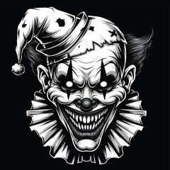 Terrifying clown face with menacing grin for Halloween projects