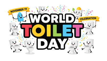 World toilet day celebration with cute toilet characters