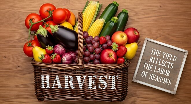 A wicker basket filled with a delicious harvest of fresh produce - Powered by Adobe