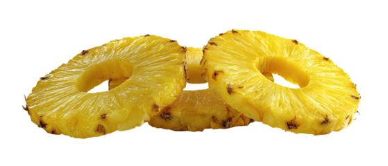 Three slices of golden yellow pineapple