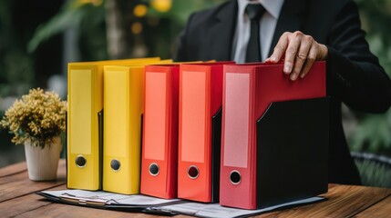 Organizing business documents office space photography professional environment close-up view efficiency in management