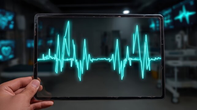 Monitoring heart health medical technology hospital setting digital visualization clinical environment close-up vital signs