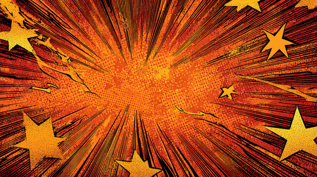 Fiery comic explosion with starbursts and speed lines comic book orange - Powered by Adobe