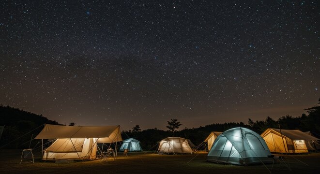 Camping Tents Under Starry Night Sky