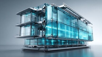 Modern Architectural Marvel: A conceptual building design, showcasing intricate detail with its transparent structure. The image exudes innovation and futuristic elegance.