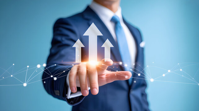 Businessman's touch and digital growth innovative concepts of business success and progress