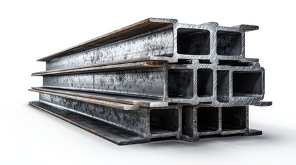 Stacked Steel Beams: a composition of sturdy steel beams, meticulously stacked to form a structural unit, poised for construction and industry endeavors. This image speaks to engineering.